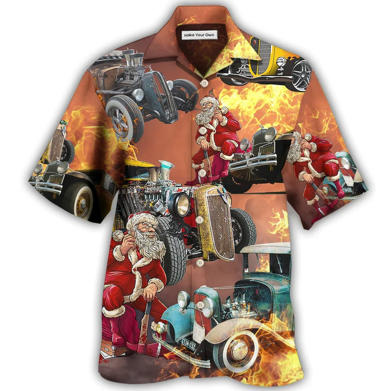 Hot Rod Santa's Hot Rod Is On Fire - Hawaiian Shirt