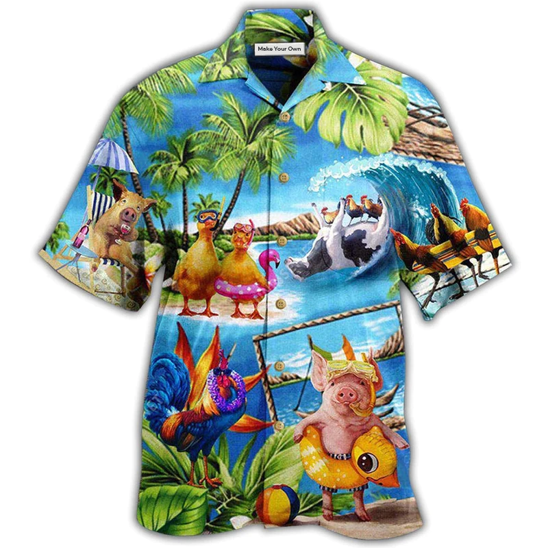 Farm Animals Stay Cool Duck Chicken Pig - Hawaiian Shirt
