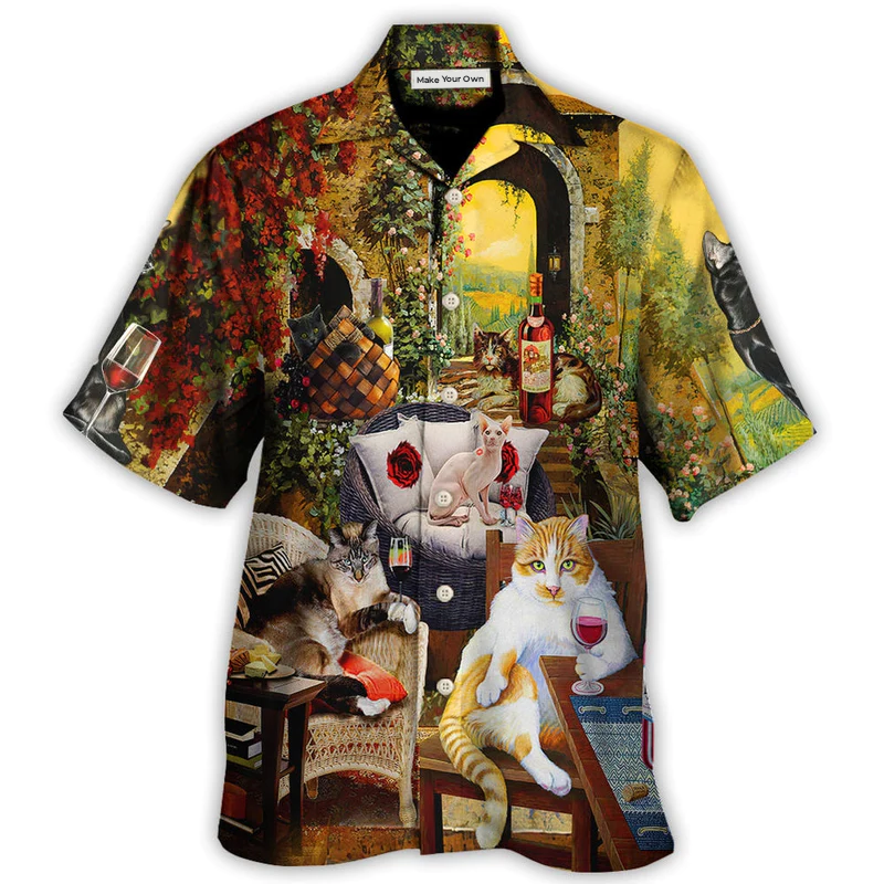 Cat Drink Wine and Judge - Hawaiian Shirt