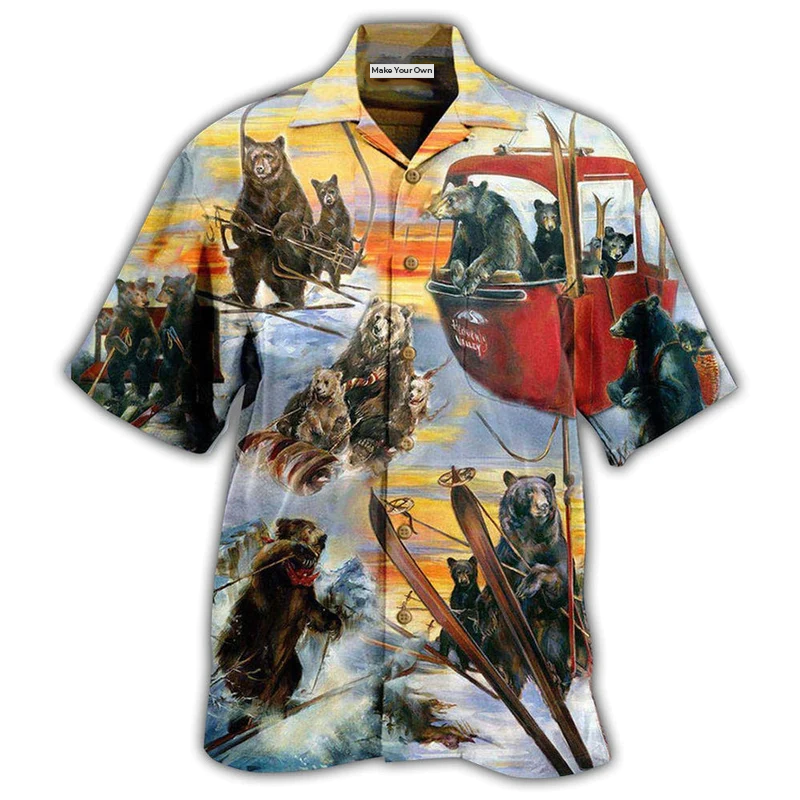 Bear Live Breathe Ski Funny - Hawaiian Shirt