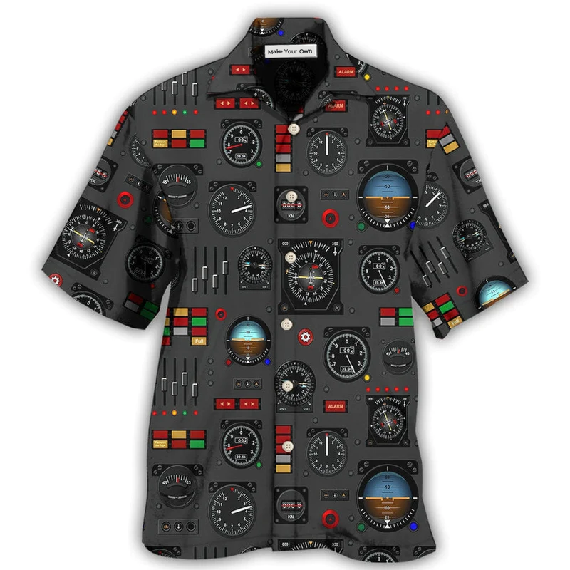 Pilot Watch Airplane Instrument Panel With Black Style - Hawaiian shirt