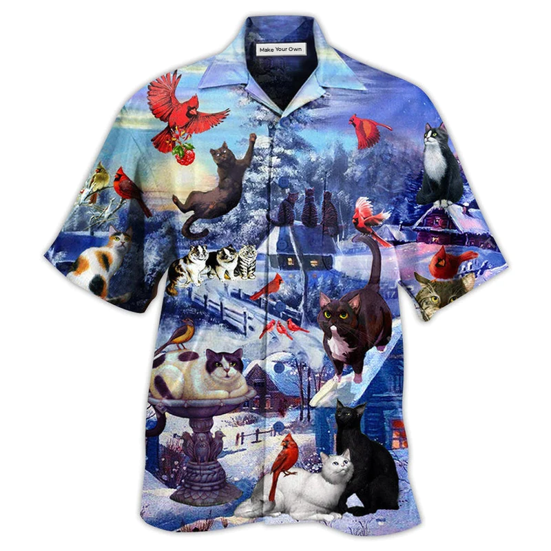 Cat Watching Cardinal Birds - Hawaiian Shirt