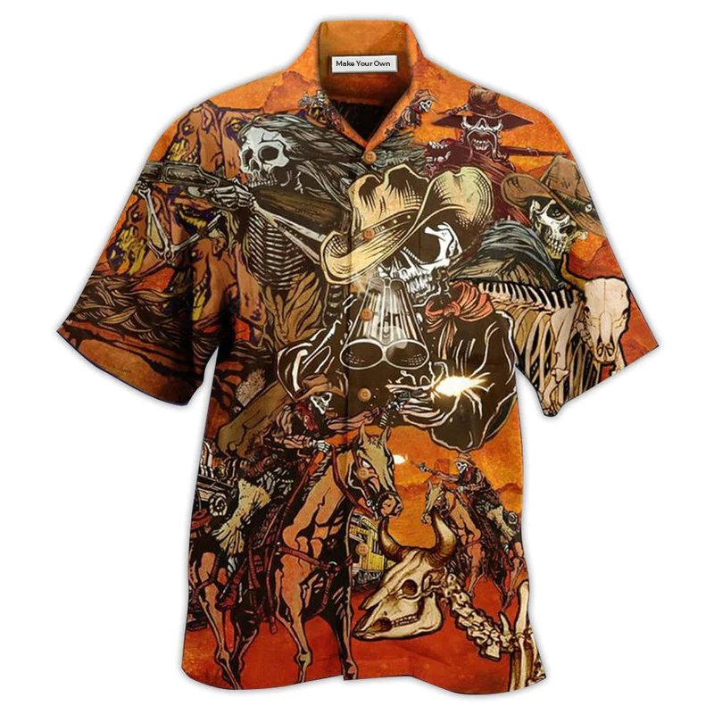 Cowboy Skull War Orange - Hawaiian Shirt