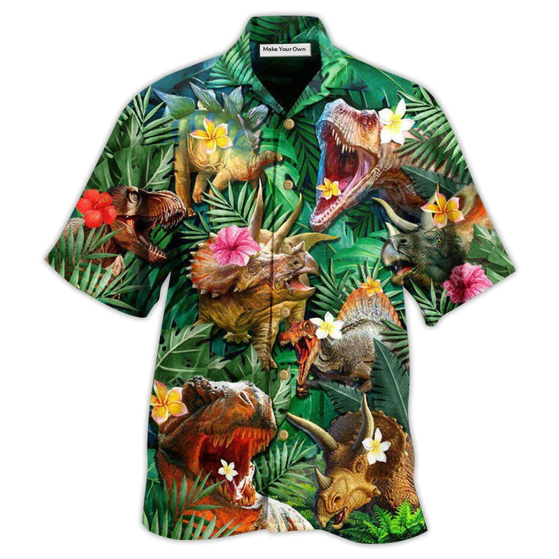 Dinosaur Aloha Style Tropical Floral - Hawaiian Shirt