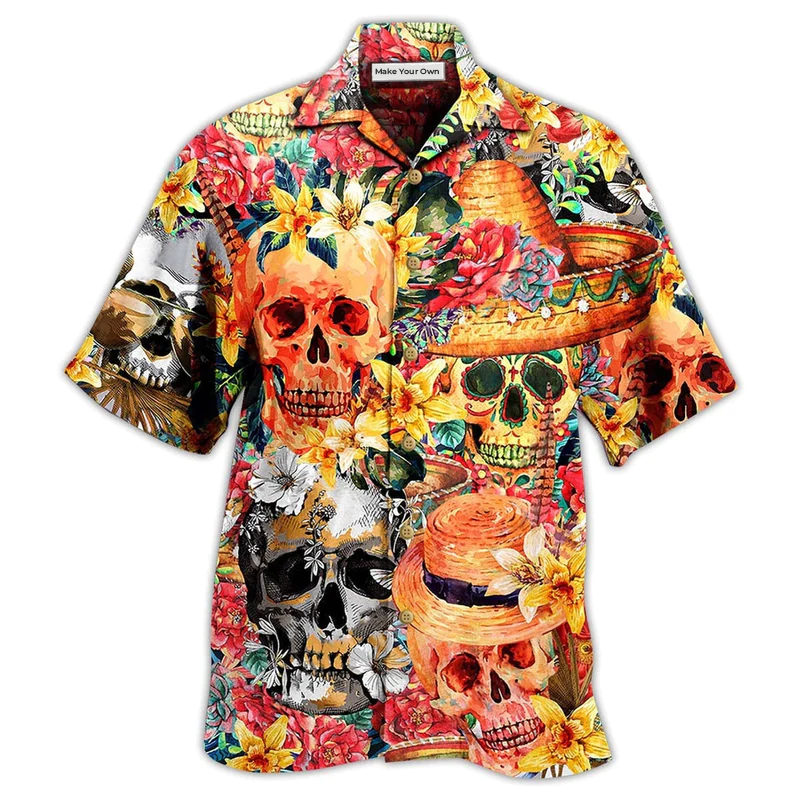 Skull Beautiful And Flowers - Hawaiian Shirt