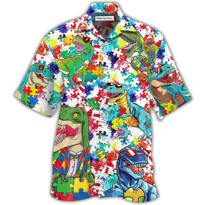 Autism Dinosaur Mix Color - Hawaiian Shirt