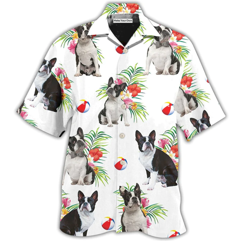 Boston Terrier Dog Ball Tropical Floral - Hawaiian Shirt