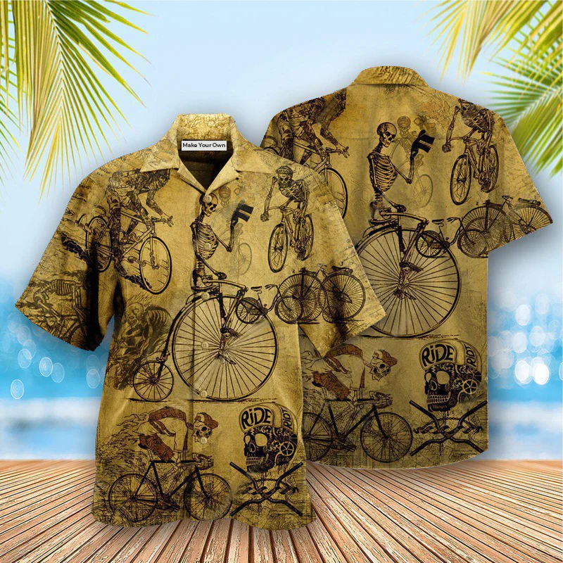 Bike Skull Born To Ride Ride To Live Vintage - Hawaiian Shirt