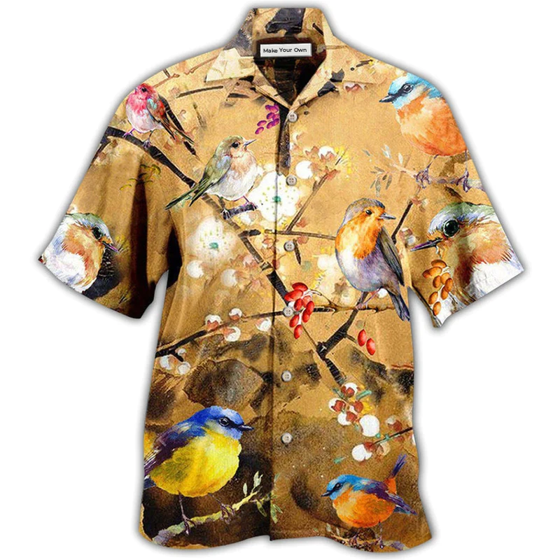 Robin The Bird Took Its Perch On A Tree Branch - Hawaiian Shirt