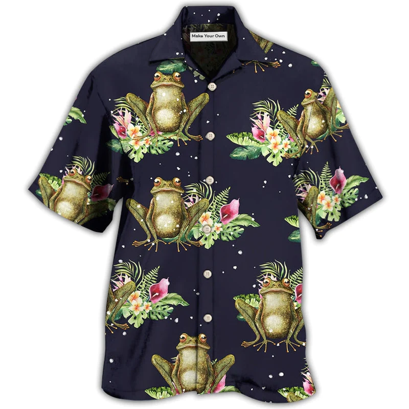 Frog Tropical Floral With Dark Background - Hawaiian Shirt