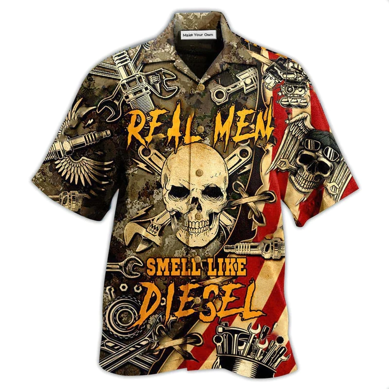 Skull Real Men Smell Like Diesel - Hawaiian Shirt