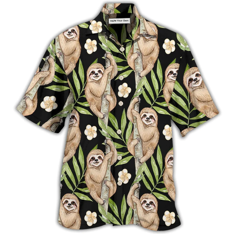 Sloth Tropical Leaf With Tiny Flower - Hawaiian Shirt