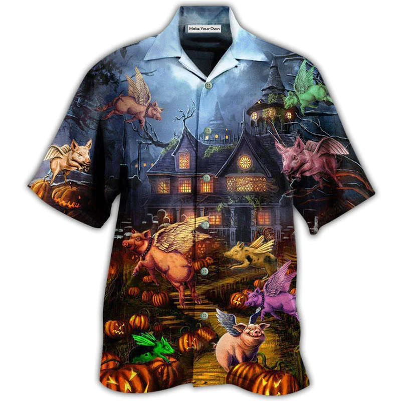 Halloween When Pigs Fly Night - Hawaiian Shirt