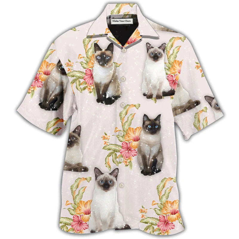 Cat Tropical Floral Siamese Cat - Hawaiian Shirt