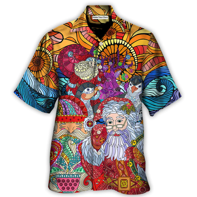 Christmas Santa Colorful Geometry  - Hawaiian Shirt