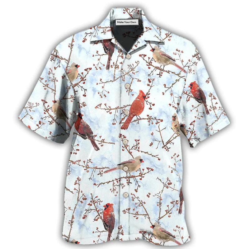 Cardinal Red In Winter - Hawaiian Shirt