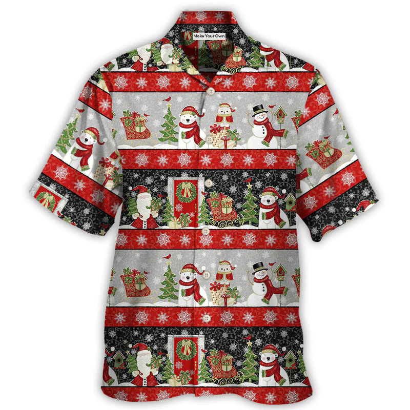 Christmas Santa Claus And Snowman Happy Xmas - Hawaiian Shirt