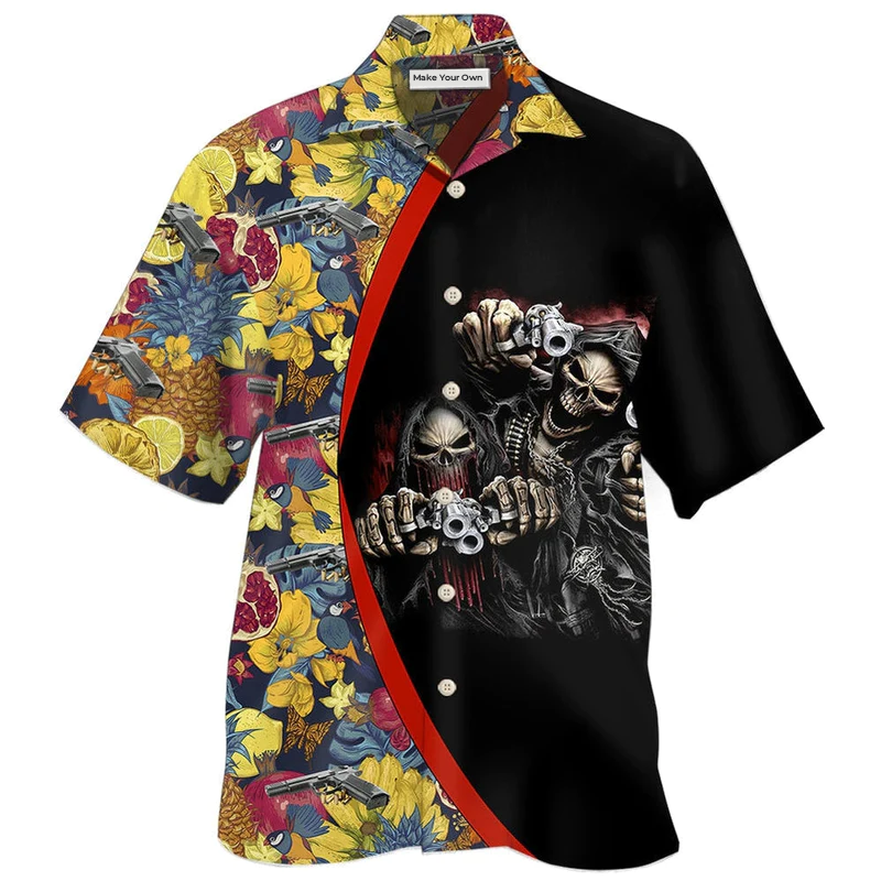 Gun Skull Hand Tropical Gun In Death - Hawaiian Shirt