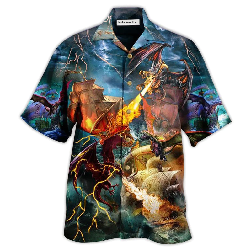 Dragon Fight With The Pirate Ship - Hawaiian Shirt