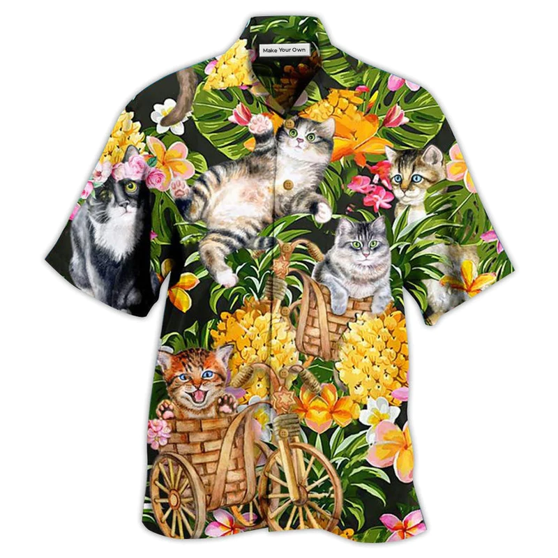 Cat Lovely And Flowers Garden - Hawaiian Shirt