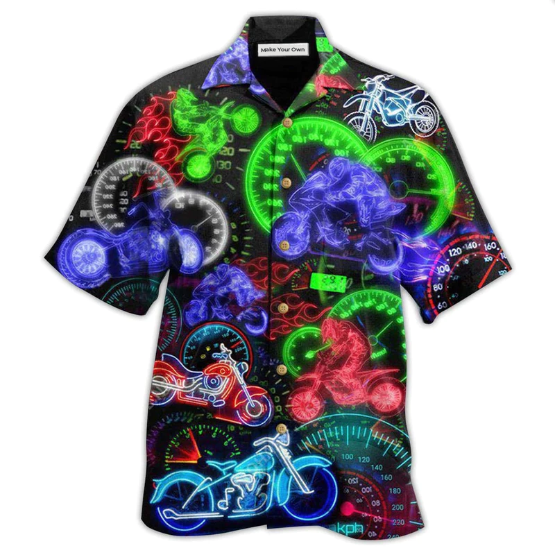 Motorcycle Ride Hard Or Stay Home Neon Light - Hawaiian Shirt
