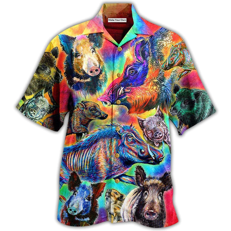 Boar Colorful Wild Boar In Colorful Background - Hawaiian Shirt