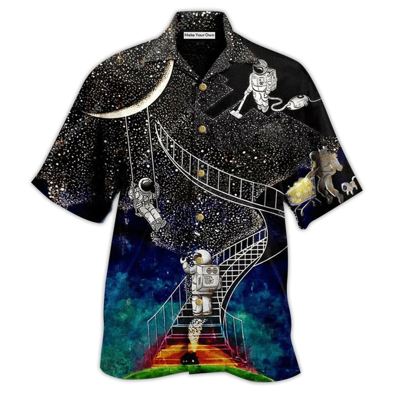 Astronaut Galaxy Climbing To The Moon - Hawaiian Shirt