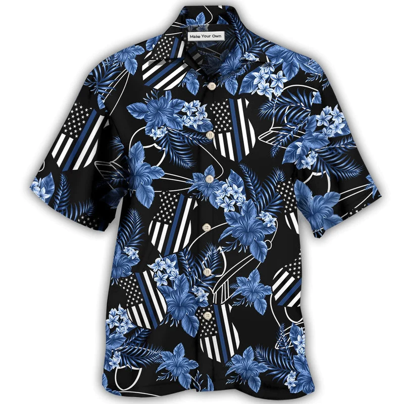 Police Blue Tropical Floral - Hawaiian Shirt