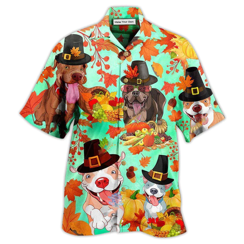 Pitbull Dog Happy Thanksgiving - Hawaiian Shirt