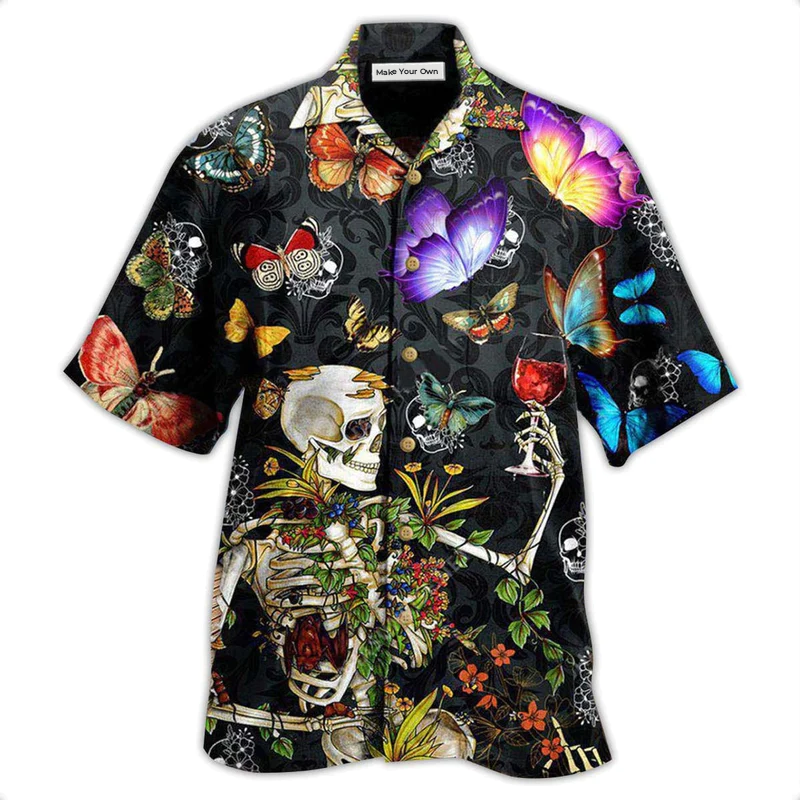 Skull Love Butterfly Overnight - Hawaiian Shirt