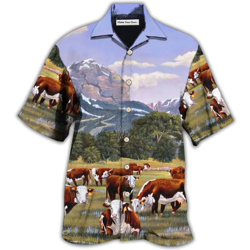 Cow Hereford Cow Beautiful Landscape - Hawaiian Shirt