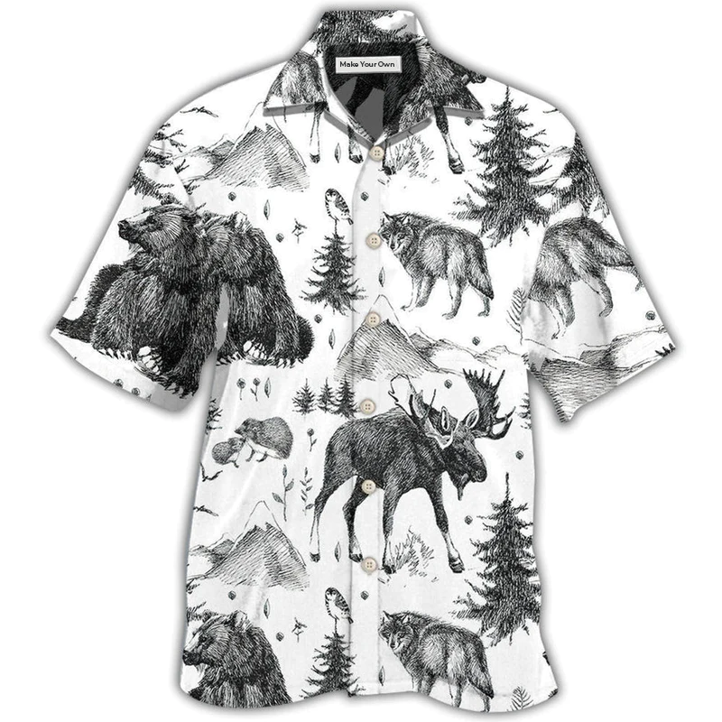 Animals Wild Black And White - Hawaiian Shirt
