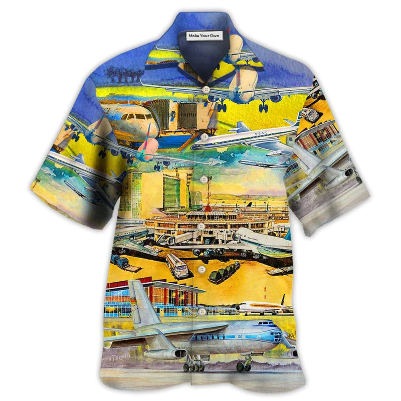 Airplane Take Off From Airport - Hawaiian Shirt