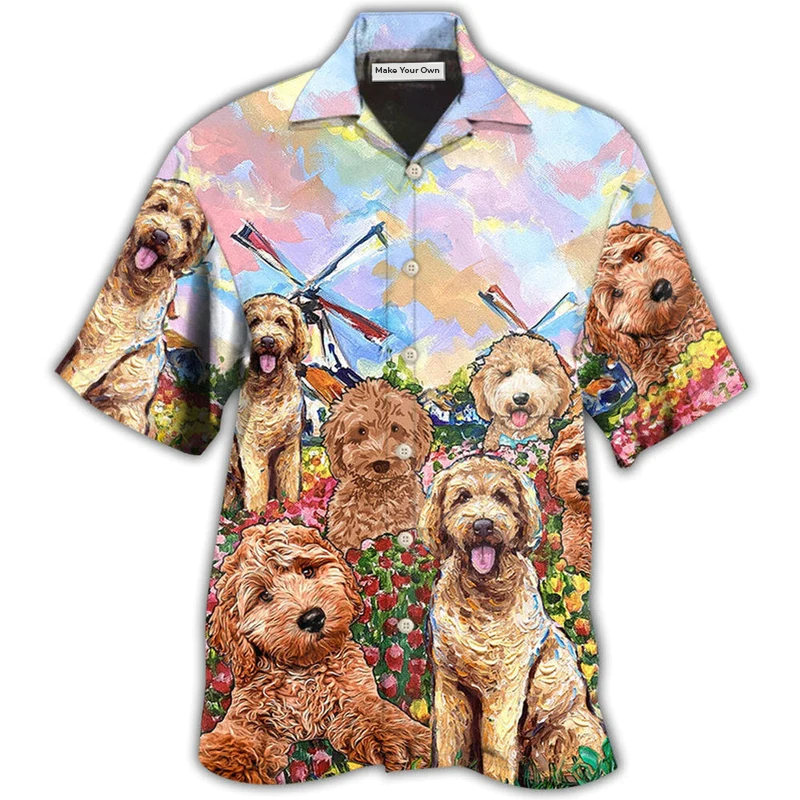 Goldendoodle Dog With Flowers - Hawaiian Shirt