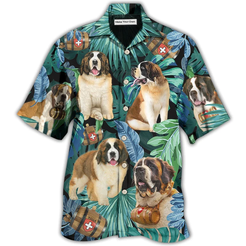 Saint Bernard Dog Tropical Leaf Style - Hawaiian Shirt