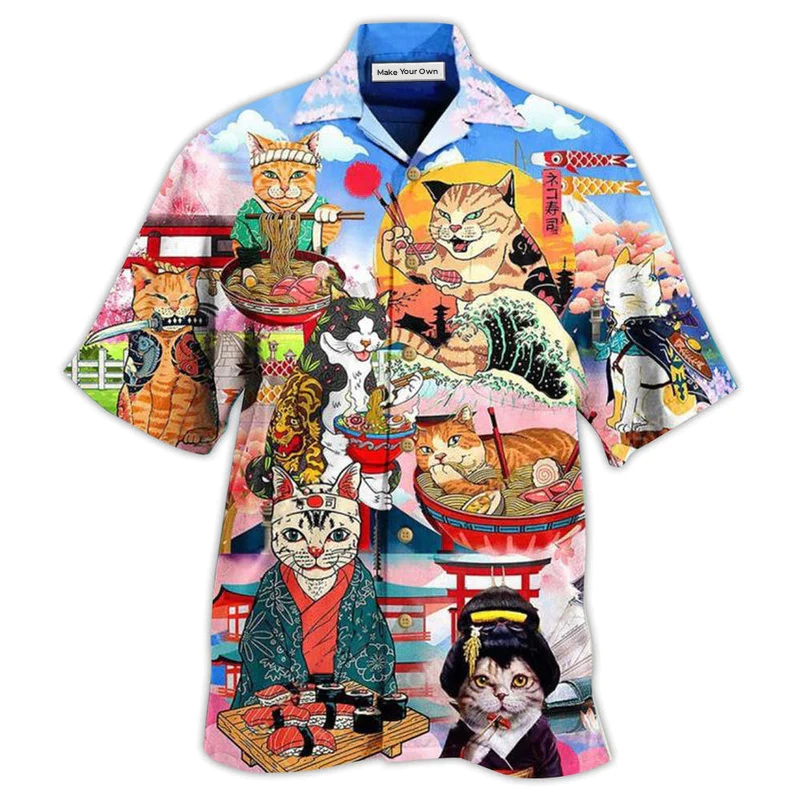 Cat Samurai With Ramen Lovely - Hawaiian Shirt