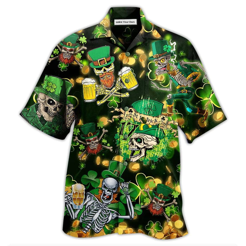 Irish Green Skull Love Beer - Hawaiian Shirt