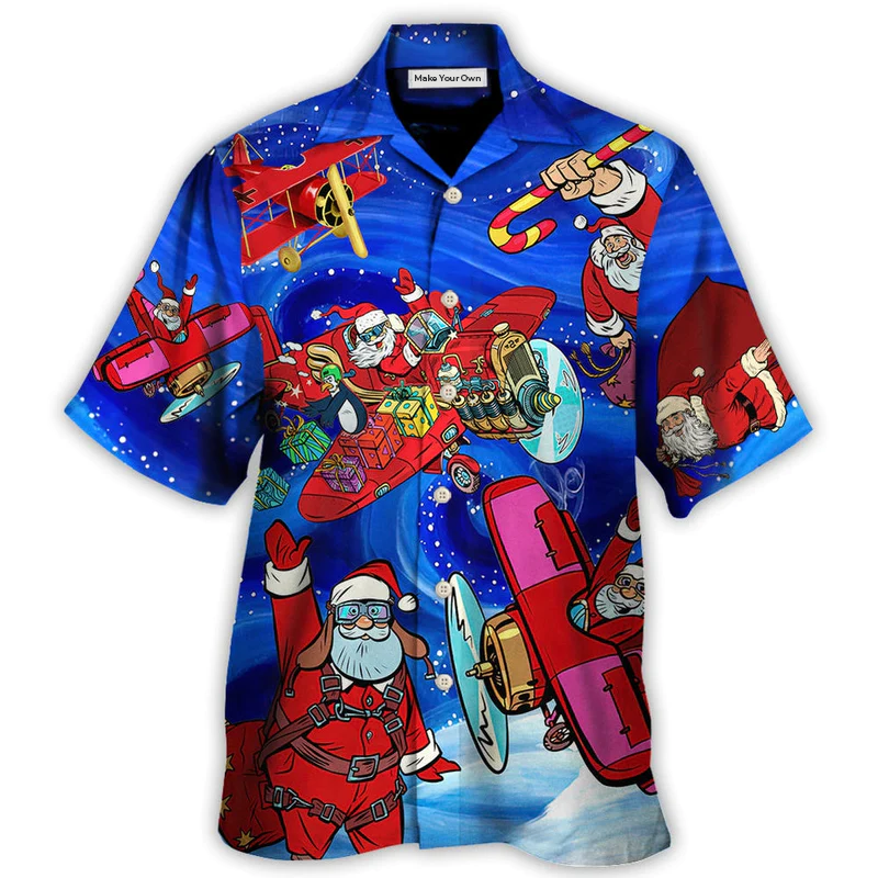 Christmas No Reindeer Any More Santa Loves Airplane Magic Night - Hawaiian Shirt