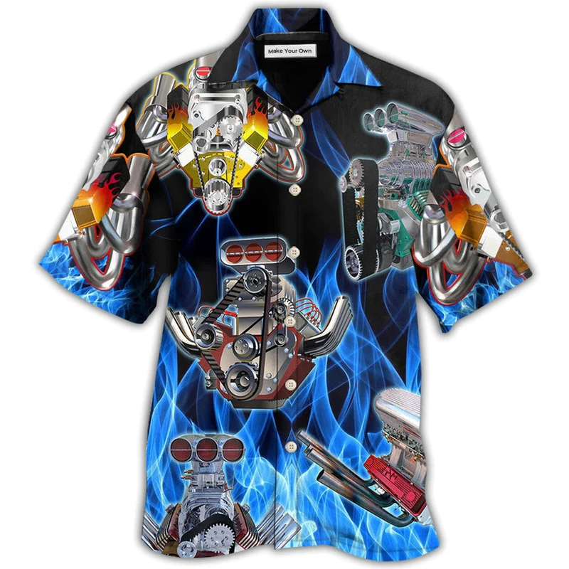 Hot Rod Blue Flame In Black Background - Hawaiian Shirt