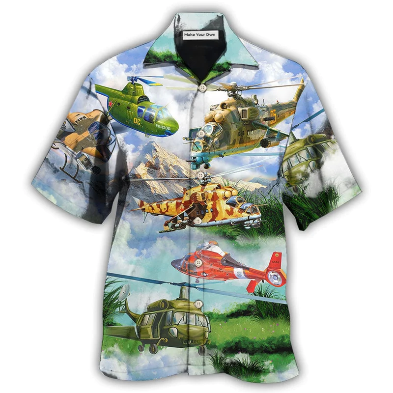Helicopter Real Pilots Don't Need Runway Mountain Sky - Hawaiian Shirt