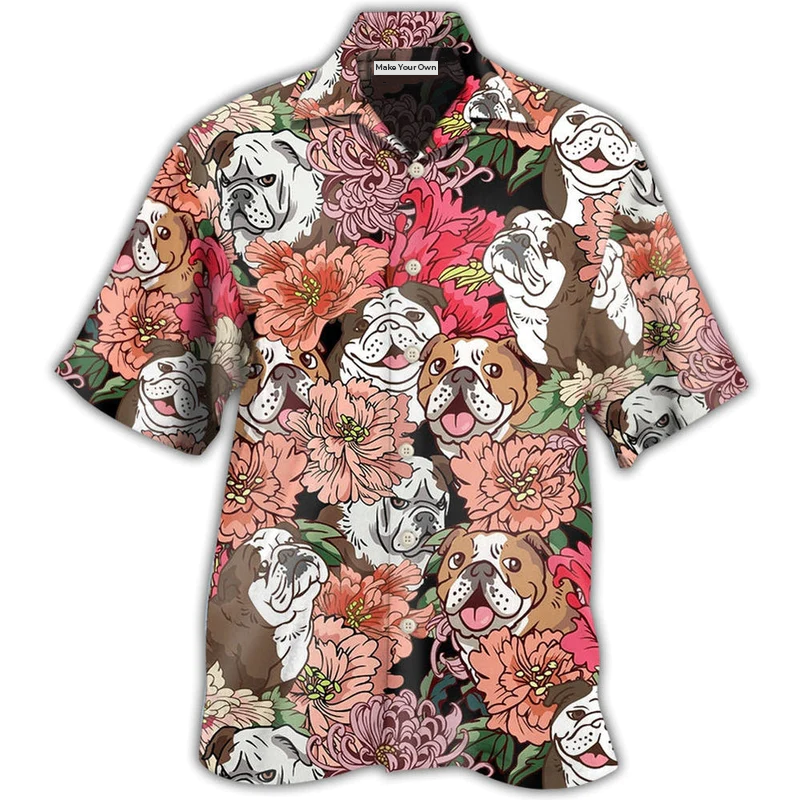 Bulldog And Lovely Flowers - Hawaiian Shirt