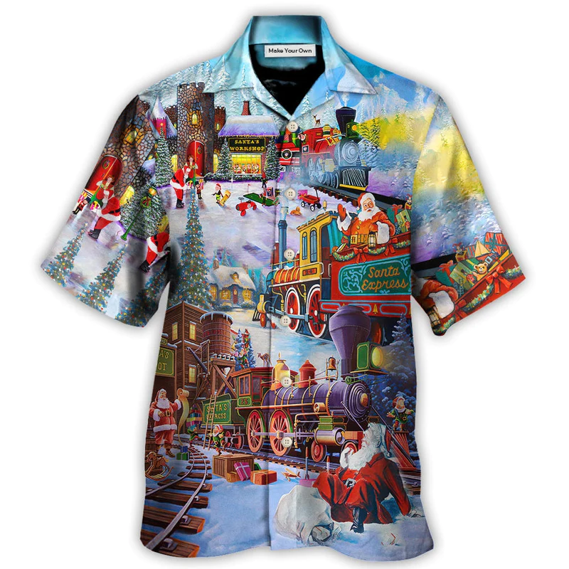 Christmas Holiday Santa Claus In A Train - Hawaiian Shirt