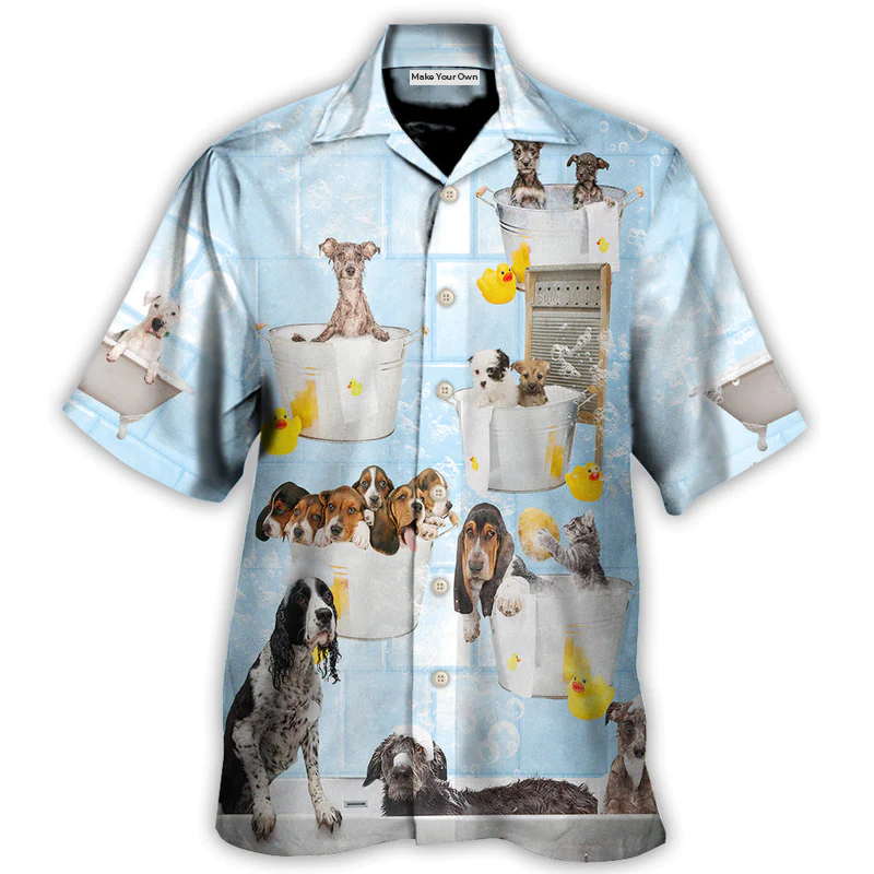 Dog Grooming Shower Happy In Bathroom - Hawaiian Shirt