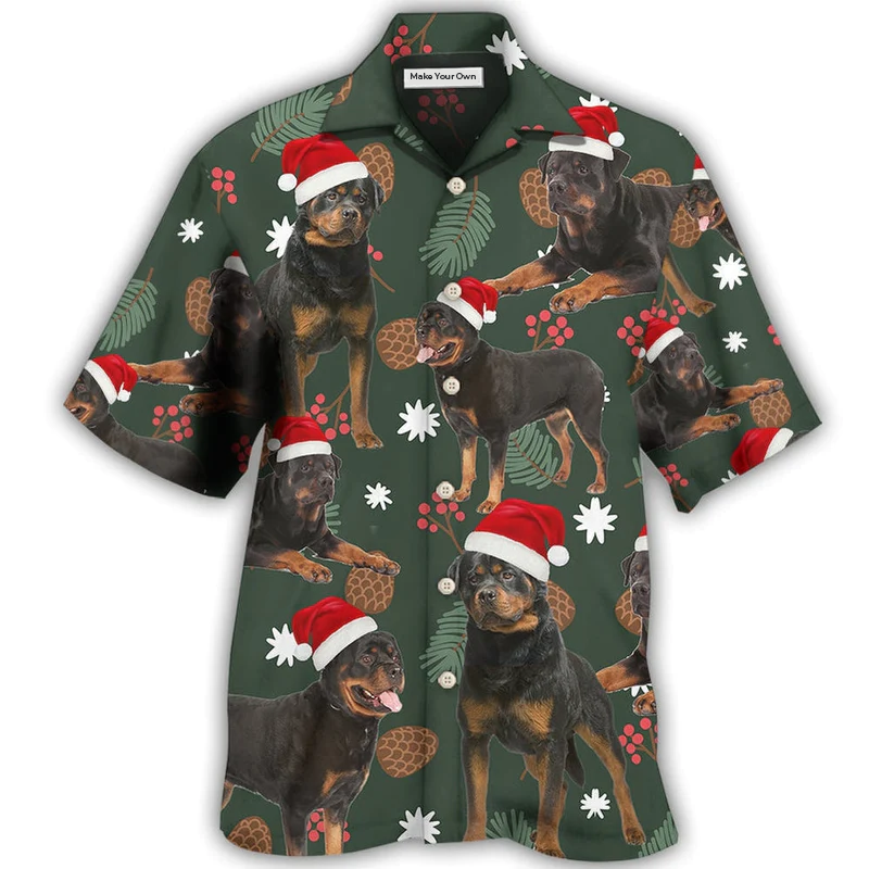 Rottweiler Green Leaf Merry Christmas - Hawaiian Shirt