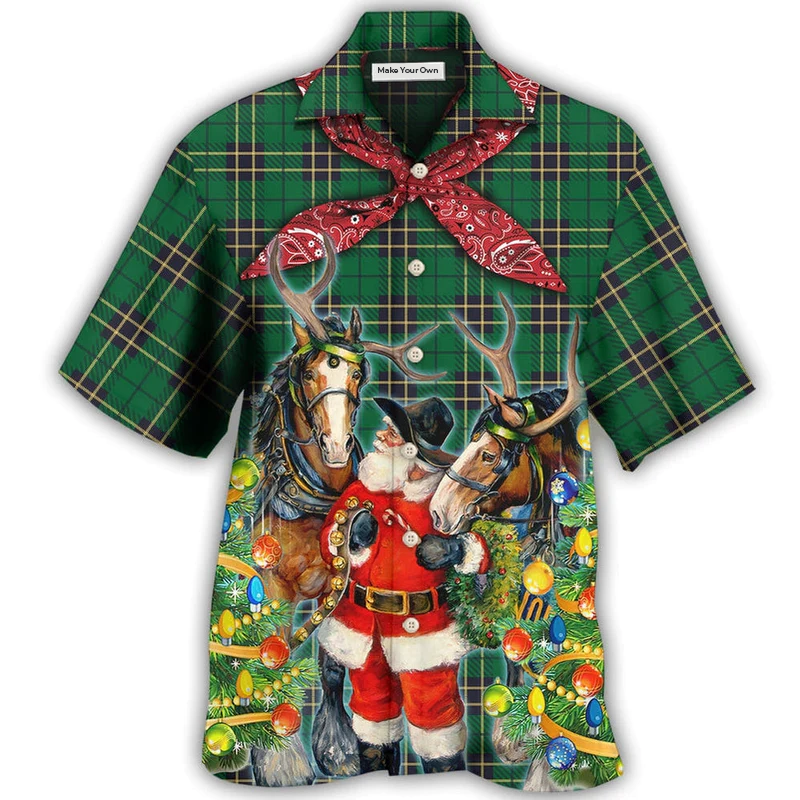 Cowboy Santa Christmas Green - Hawaiian Shirt