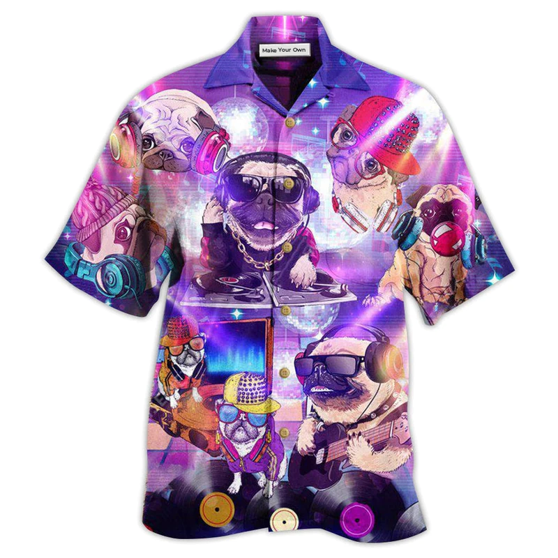 Pug Dog Feeling Music With Pugs - Hawaiian Shirt