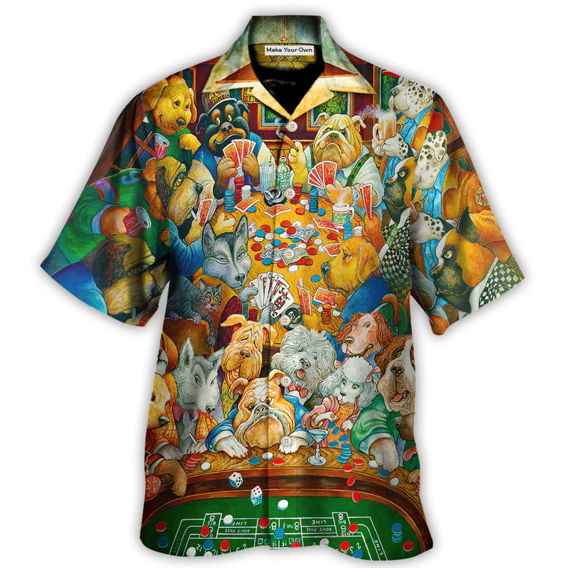 Gambling Dog Canines Playing Poker - Hawaiian Shirt