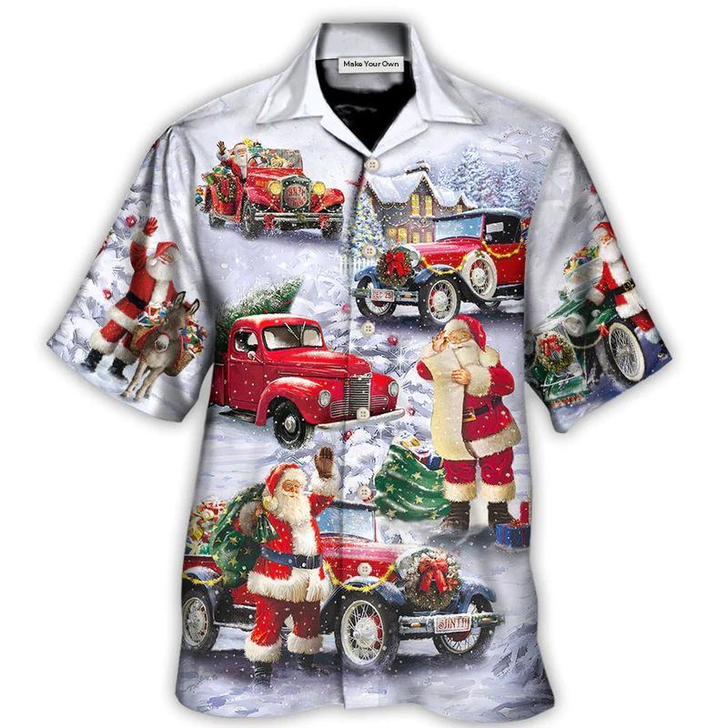 Christmas Santa Claus Funny Red Truck Gift For Xmas Painting Style - Hawaiian Shirt