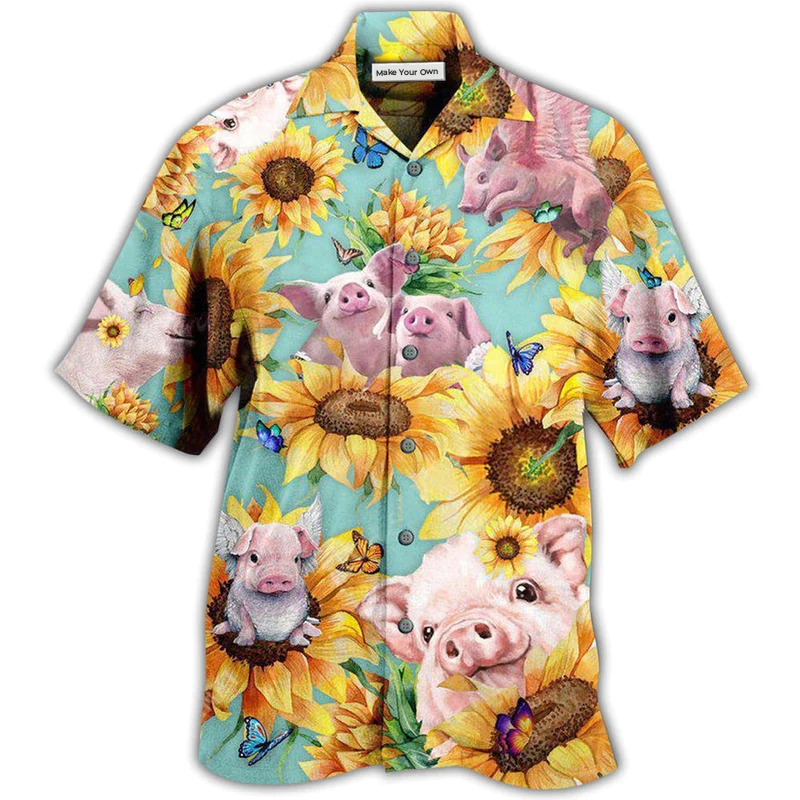 Pig Animals Amazing Pig Loves Sunflowers - Hawaiian Shirt
