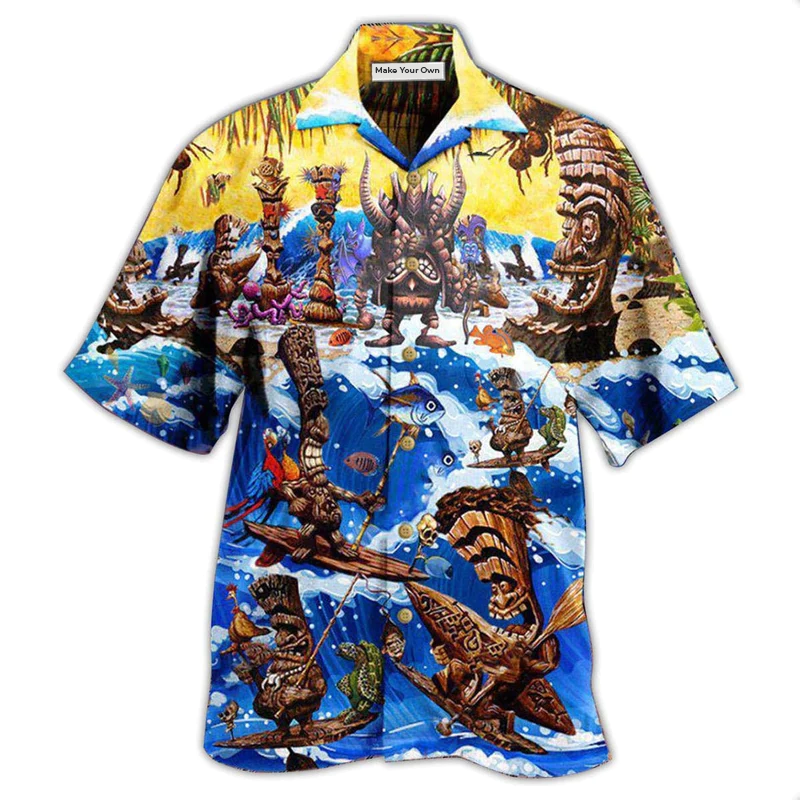 Tiki Happy Surfing Day With Tiki Bar - Hawaiian Shirt